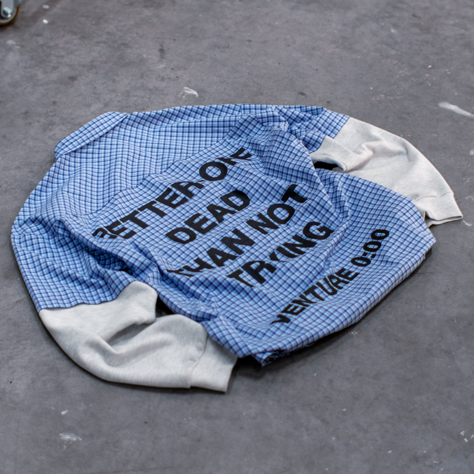 cobalt check 'better-off' collar shirt with thermal sleeves