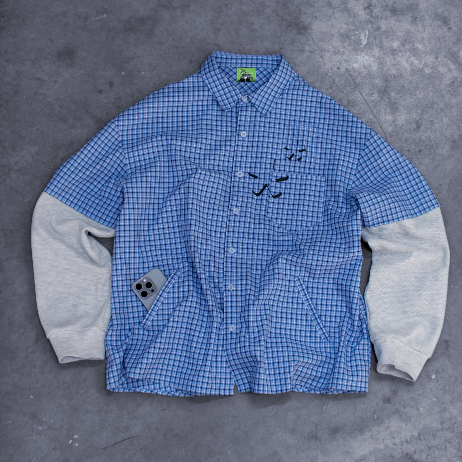 cobalt check 'better-off' collar shirt with thermal sleeves