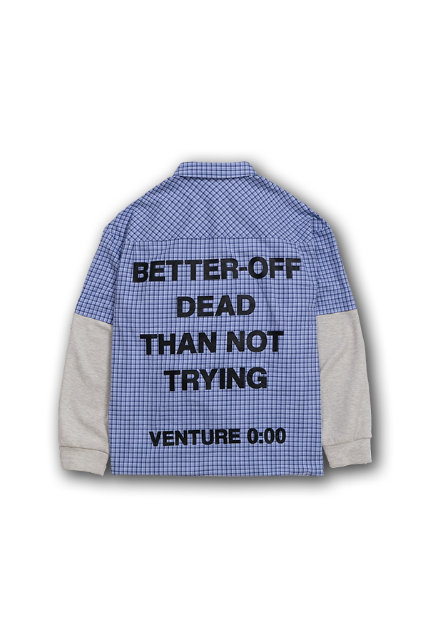 cobalt check 'better-off' collar shirt with thermal sleeves