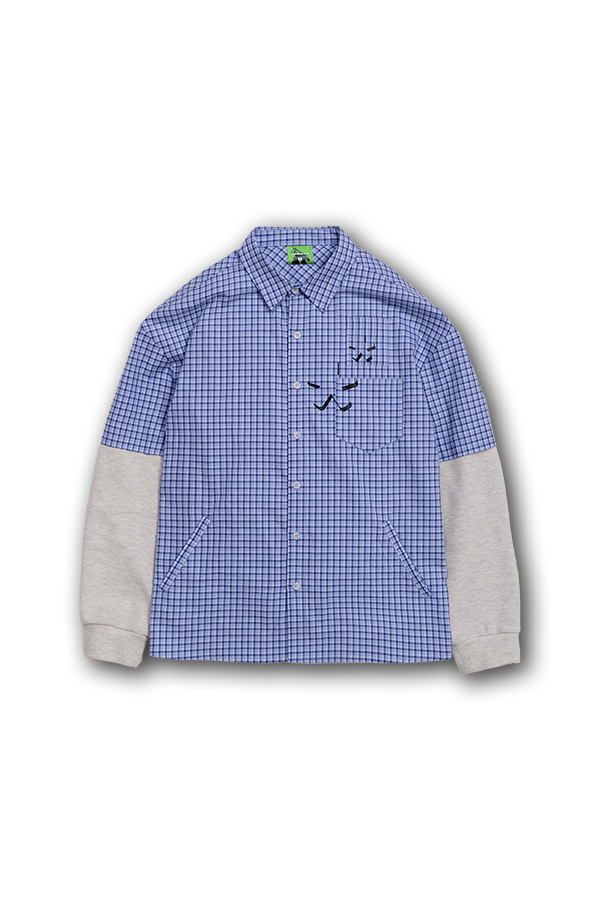 cobalt check 'better-off' collar shirt with thermal sleeves