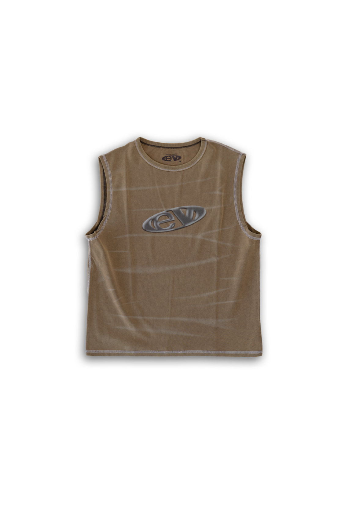 mud finished cutoff tank top with alloy emblem