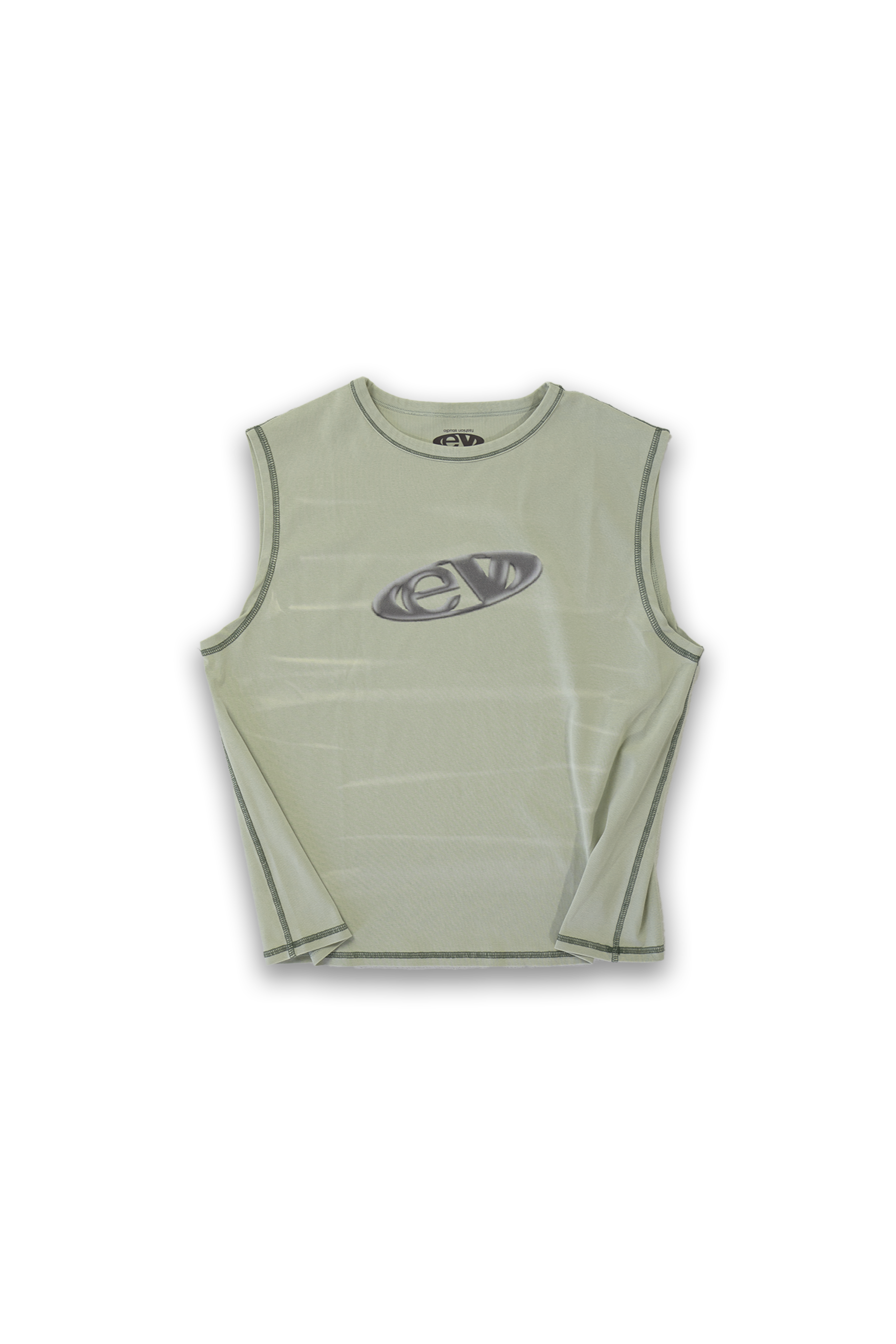 leaf finished cutoff tank top with alloy emblem