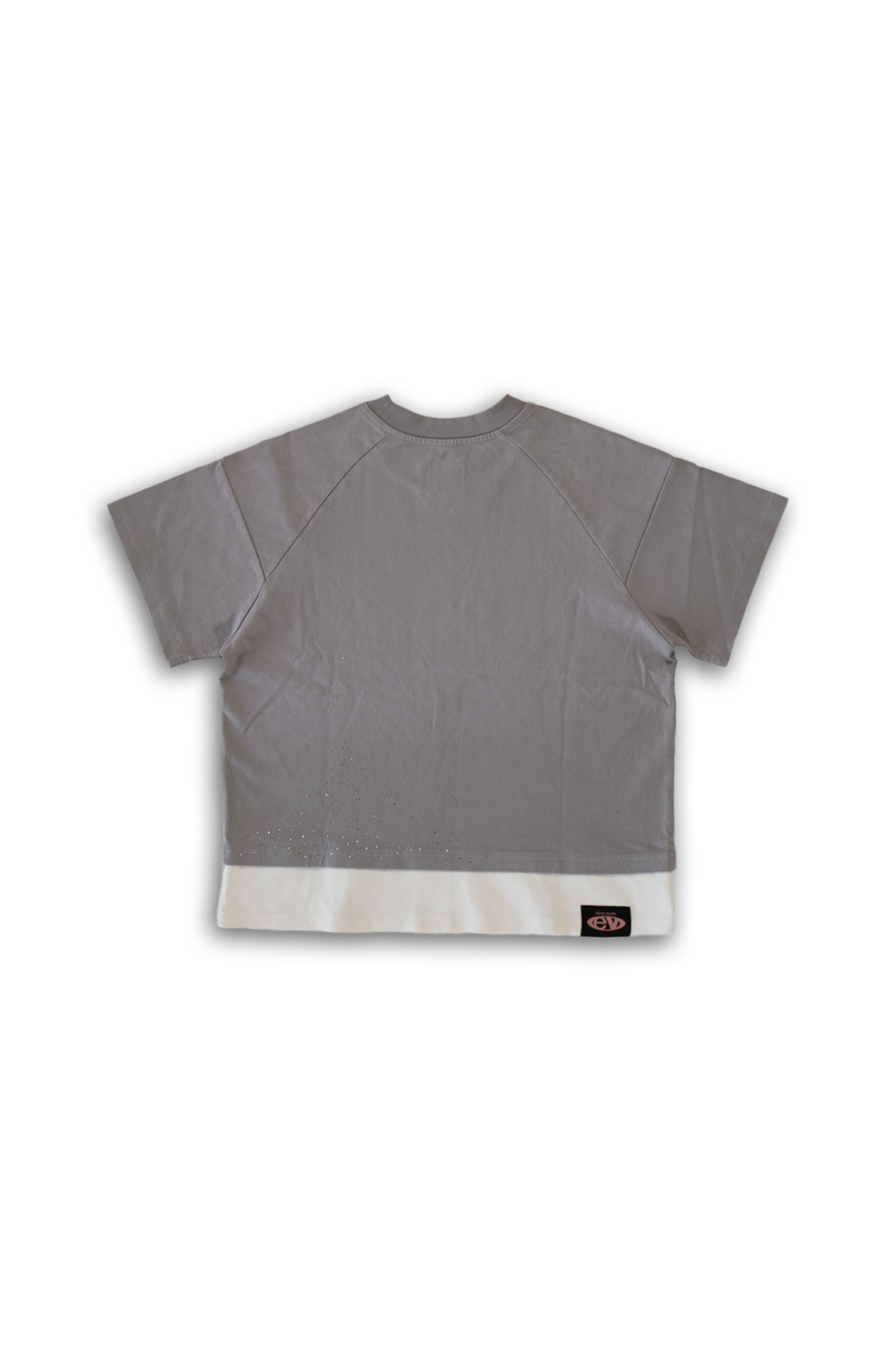 ash strata cotton tee with rhinestones and rose pedal emblem