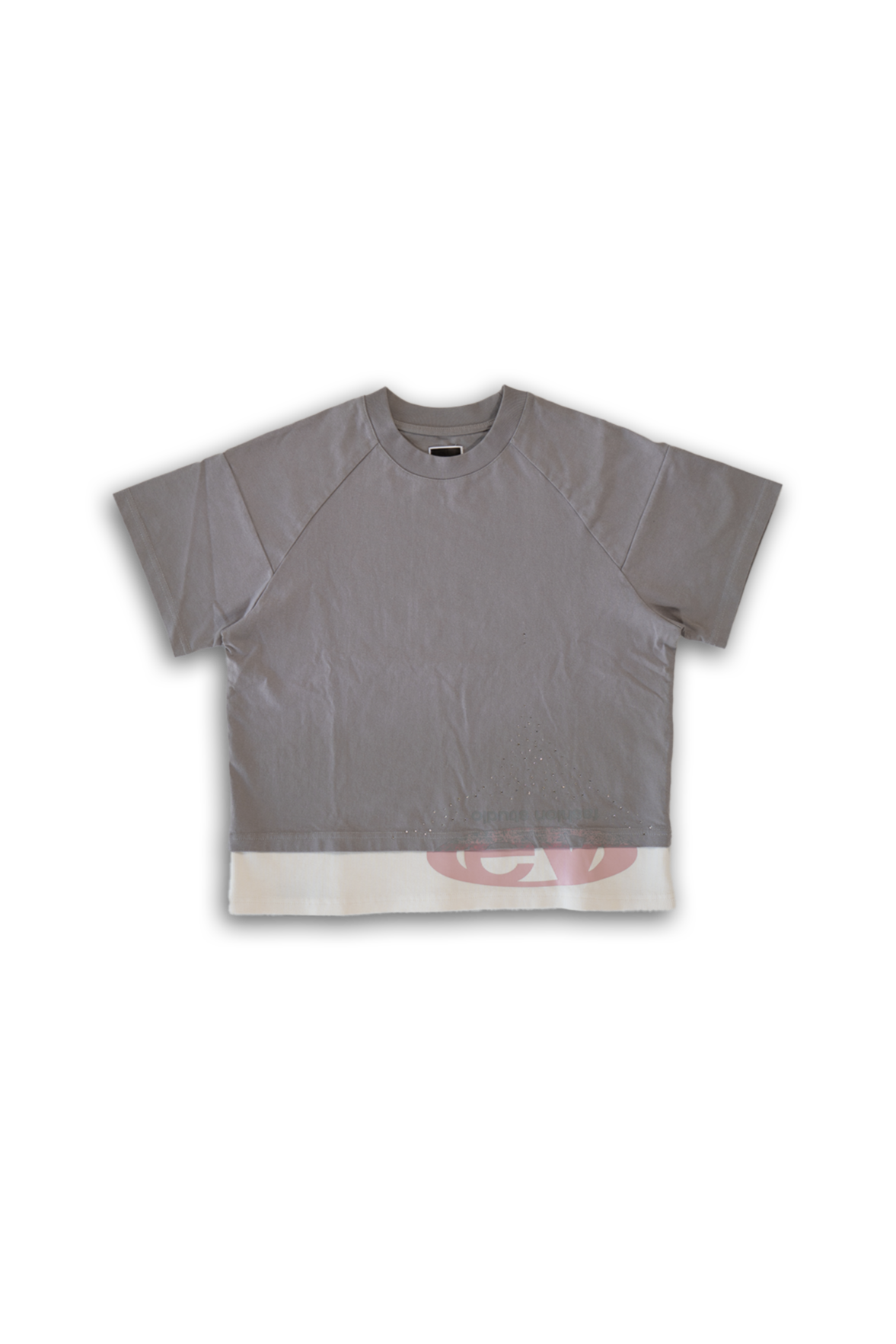 ash strata cotton tee with rhinestones and rose pedal emblem