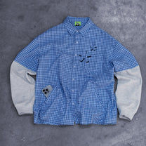 cobalt check &#39;better-off&#39; collar shirt with thermal sleeves