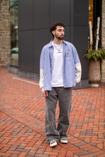 cobalt check &#39;better-off&#39; collar shirt with thermal sleeves