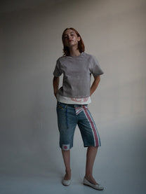 ash strata cotton tee with rhinestones and rose pedal emblem