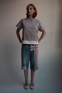 ash strata cotton tee with rhinestones and rose pedal emblem