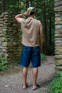 mud finished cutoff tank top with alloy emblem