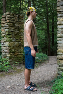 mud finished cutoff tank top with alloy emblem