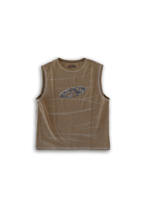 mud finished cutoff tank top with alloy emblem