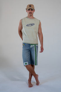 leaf finished cutoff tank top with alloy emblem
