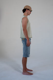 leaf finished cutoff tank top with alloy emblem
