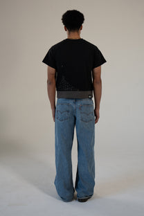 carbon strata cotton tee with rhinestones and leaf emblem