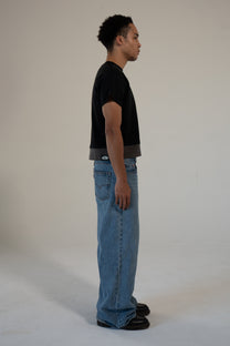 carbon strata cotton tee with rhinestones and leaf emblem
