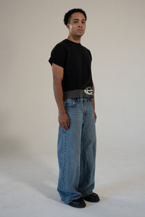carbon strata cotton tee with rhinestones and leaf emblem
