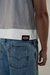 ash strata cotton tee with rhinestones and rose pedal emblem