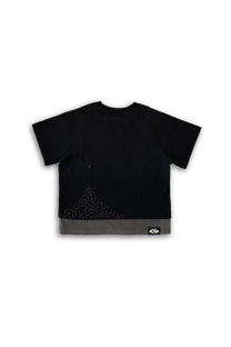 carbon strata cotton tee with rhinestones and leaf emblem